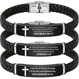 ZYZQZWLRG 3Pcs Adjustable Christian leather Bracelets, WWJD Bracelet for Men