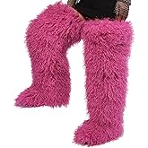 DOXIMFC Over the Knee Fur Boots for Women,Tall Furry Thigh-high Boot for Girls,Fluffy Faux Fur Boots,Flat