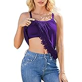 V FOR CITY Womens Flowy Lace Camisole with Built in Bra Adjustable Straps Loose Scoop Neck Tank Top
