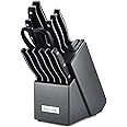 McCook MC39 14 Pieces Full Tang Triple Rivet Kitchen Knife Block Set with Built-in Sharpener and Kitchen Scissor, Black