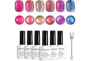 RARJSM Ceramics Glitter Cat Eye Gel Nail Polish Set 6Pcs Pink Light Purple Gold Brown Blue Velvet Shimmer Smoothie Cateye Gel Polish with Magnetic Stick UV LED Curing Require Home Salon Nail Design
