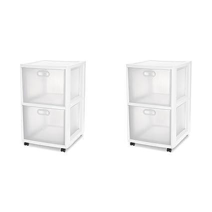 Sterilite 36208002 Ultra 2 Drawer Cart White Frame Clear