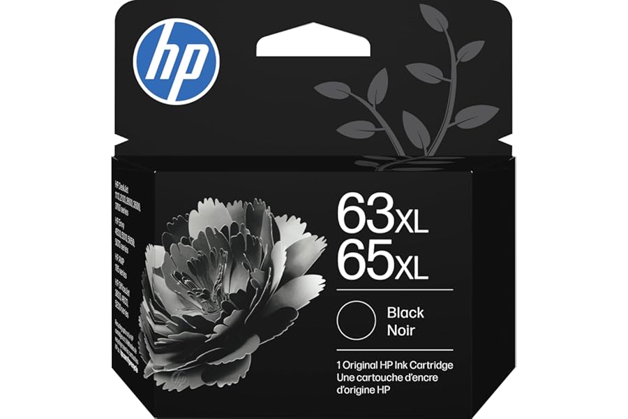 HP 63XL 65XL Black High-Yield Ink Cartridge | Works AMP; DeskJet 1100, 2100, 2600, 3600; Envy 4500, 5000; OfficeJet 3800, 4600, 5200 Series | B7RT5AN