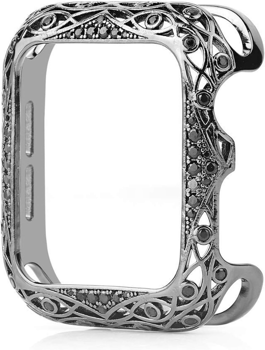 KDYLLT Carved Copper Women Luxury Bumper for Apple Watch Case 44/40mm 42/38mm Diamond Bling Metal Cover for IWatch Series SE/6/5/4/3/2 (Color : 1.Black, Dial Diameter : 38mm)