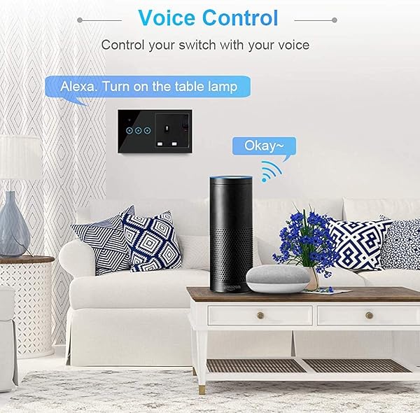 BCDL 16A WiFi Smart Switch UK Multifet Sockel Panel Smart Home Easy Switch Socket Panel Kompatibel mit Alexa Google Home 1120 Color White Size 2Gang