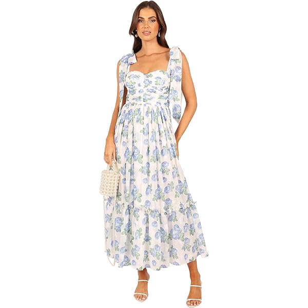 chinese dress ladies Betina Bow Front Maxi Dress - Pale Blue Floral main image 1