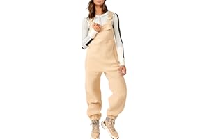 Jawmeu Warm Fleece Overalls for Women Winter Fuzzy Jumpsuits Adjustable Strap Sleeveless Fluffy Pants with Pockets