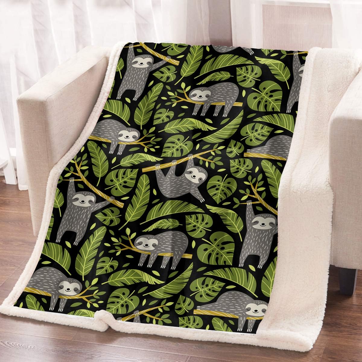ARIGHTEX Sloth Throw Blanket for Girls Boys Tropical Palm