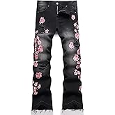 HENGAO Mens Flared Jeans Slim Fit Stretch Skinny Ripped Distressed Trendy Bell Bottom Denim Pants