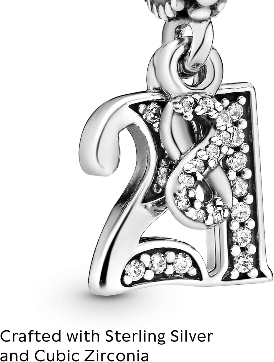 PANDORA Moments Women's Sterling Silver 21 Years of Love Cubic Zirconia Dangle Charm for Bracelet No Box, Clear, MUIIF118 - Image 4