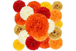 BestoFun 16PCS Fall Party Decorations Orange Red Tissue Paper Flowers Pompoms Decorations for Girl Groovy Birthday Baby Shower Wedding Autumn Thanksgiving Halloween Room Wall Hanging Décor