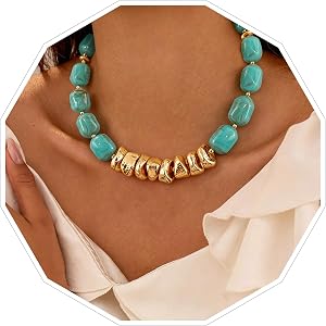 VIBILIA Boho Beaded Chunky Statement Necklace for Women Y2K Summer Jewelry | Boho Handmade Large Resin Bead Strand, Trendy St