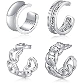 CHIC & ARTSY 925 Sterling Silver Ear Cuffs for Women, Non Piercing Clip On Cartilage Cuffs, Adjustable Fake Conch & Helix Earrings, Gold Plated & Oxidized Various Styles