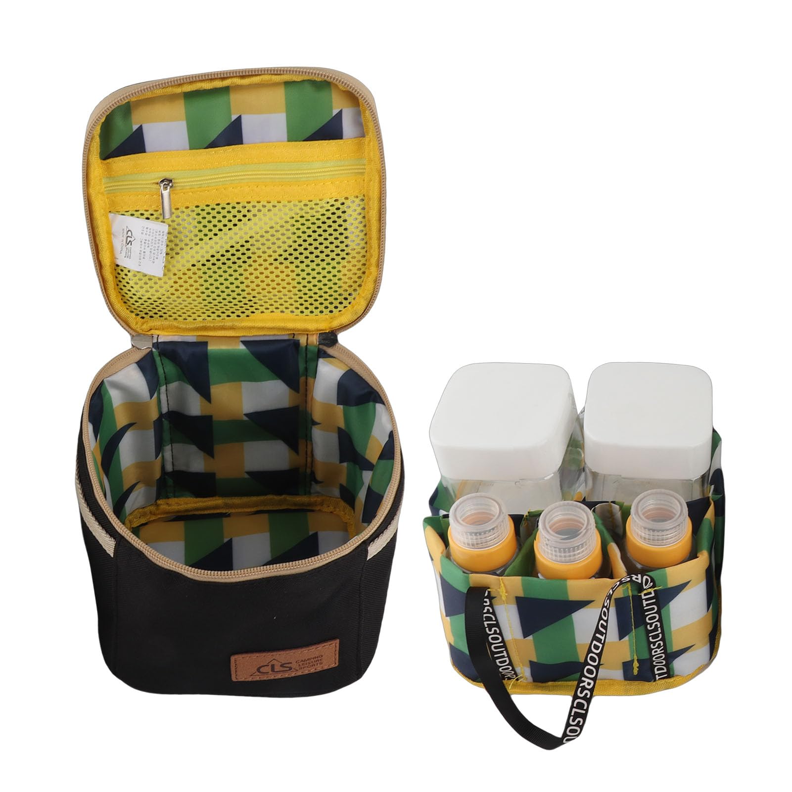 Condiment Box Set, Camping Spice Containers Mini Pocket Swivel Lid Picnic Storage Bag (Black)