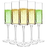 GuanQiao 12-Pack Plastic Champagne Flutes, 6oz Clear Square Disposable Toast Glasses, Heavy Duty Shatterproof Recyclable Wine Glasses for Party Wine Tasting Wedding New Years Eve Party Supplies