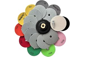 VANEPIC 4 Inch Diamond Polishing Pads Marble polishing kit 50-3000 Wet/Dry Set 12 Pieces for Drill Grinder Polisher for Concrete Marble Quartz Stone Countertop Granite polishing refurbishment