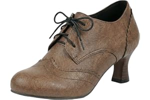 Cocey Women's Brogue Lace Up Heels | Round Toe Oxfords with 6cm Block Heel & Breathable Lining, Slip-Resistant Rubber Sole fo