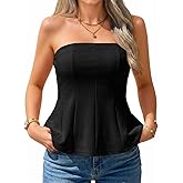 Tankaneo Womens Strapless Peplum Tube Tops Summer Casual Slim Fit Bandeau Tops Backless Flowy Trendy Bustier Shirts