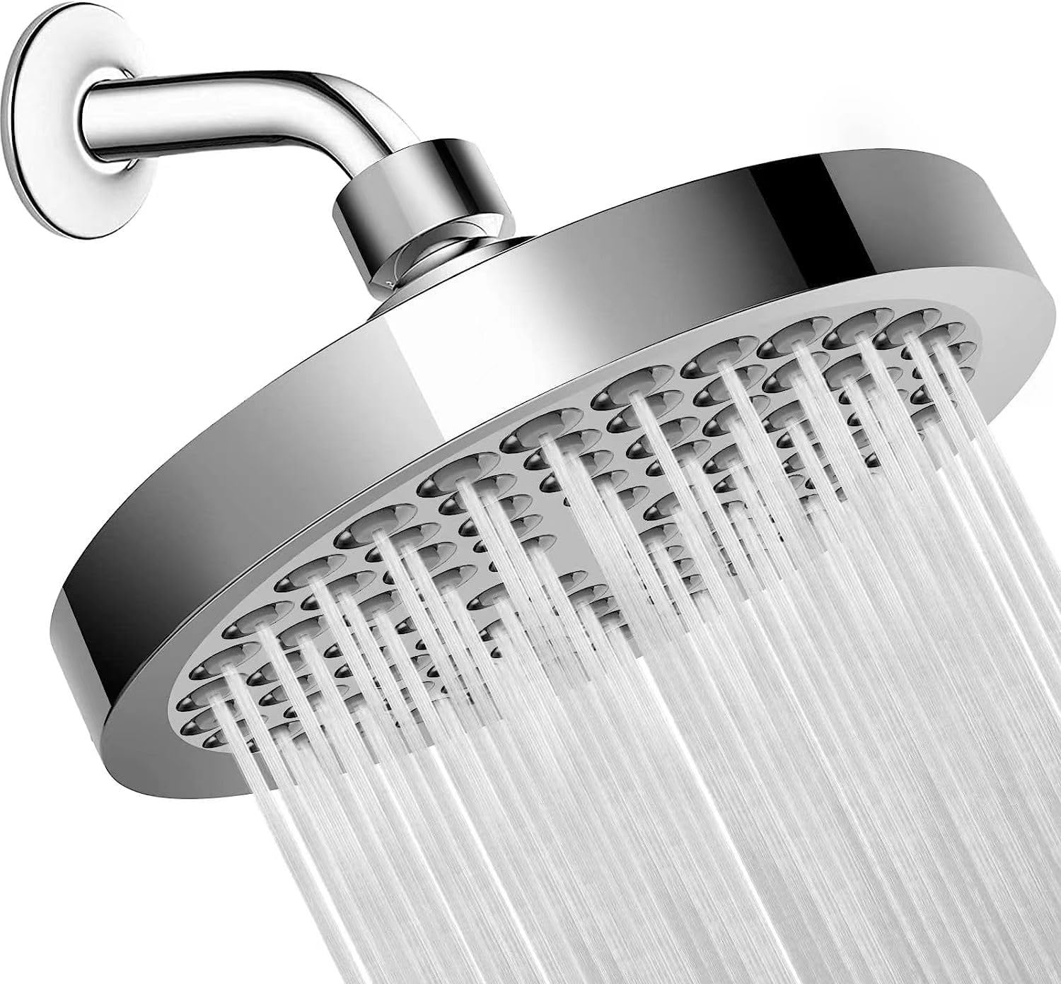 JINYOMFLY Shower Head with Arm, Anti-Limescale Shower Head, Fixed Shower Head, Water Saving Rain Shower Head, Round Rain Shower Head, Universal Shower Head