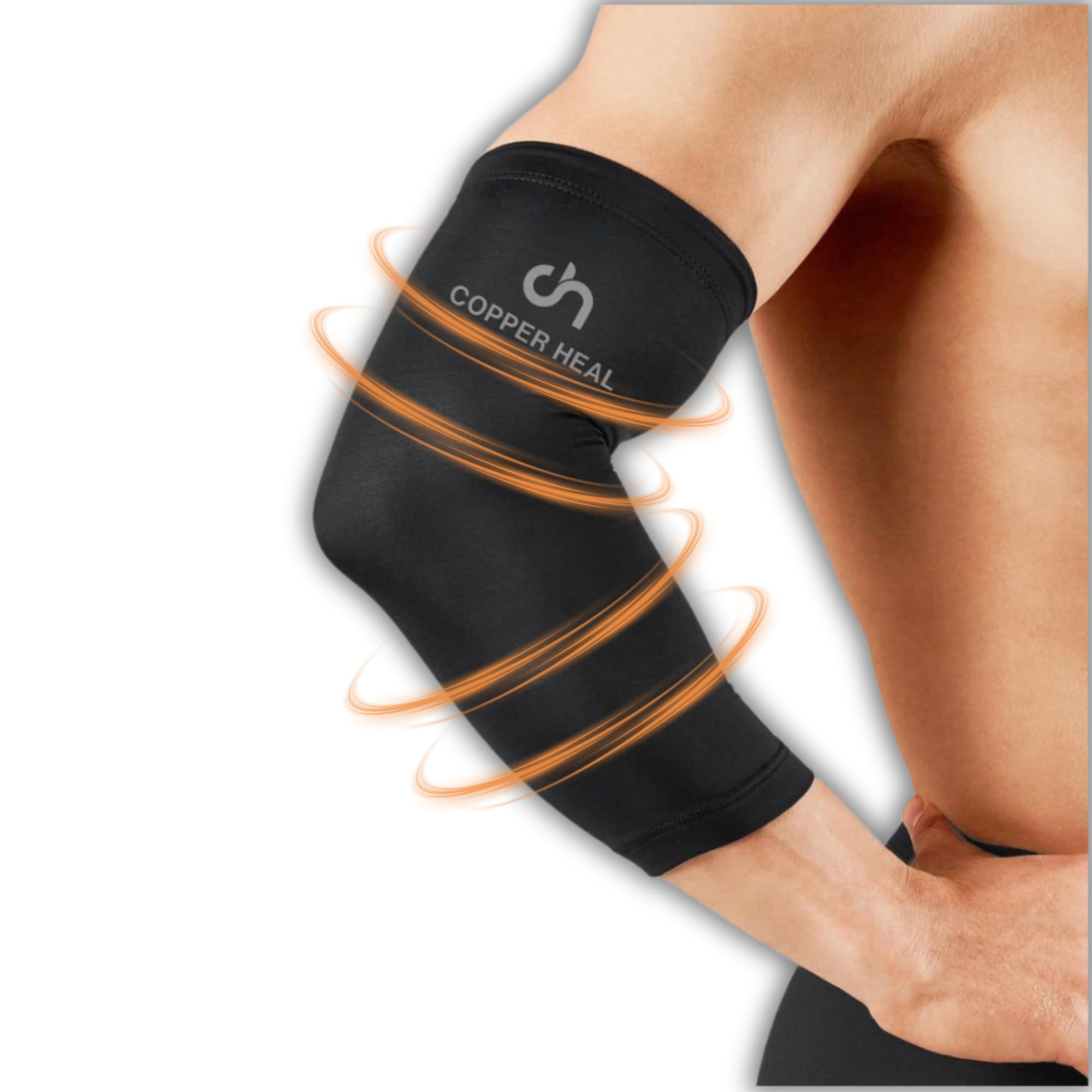 COPPER HEAL Elbow Compression Sleeve - Elbow Brace with Highest Copper Infused Content - Support Stiff Sore Muscles & Joints Tendonitis Arm Tennis Basket Wrap