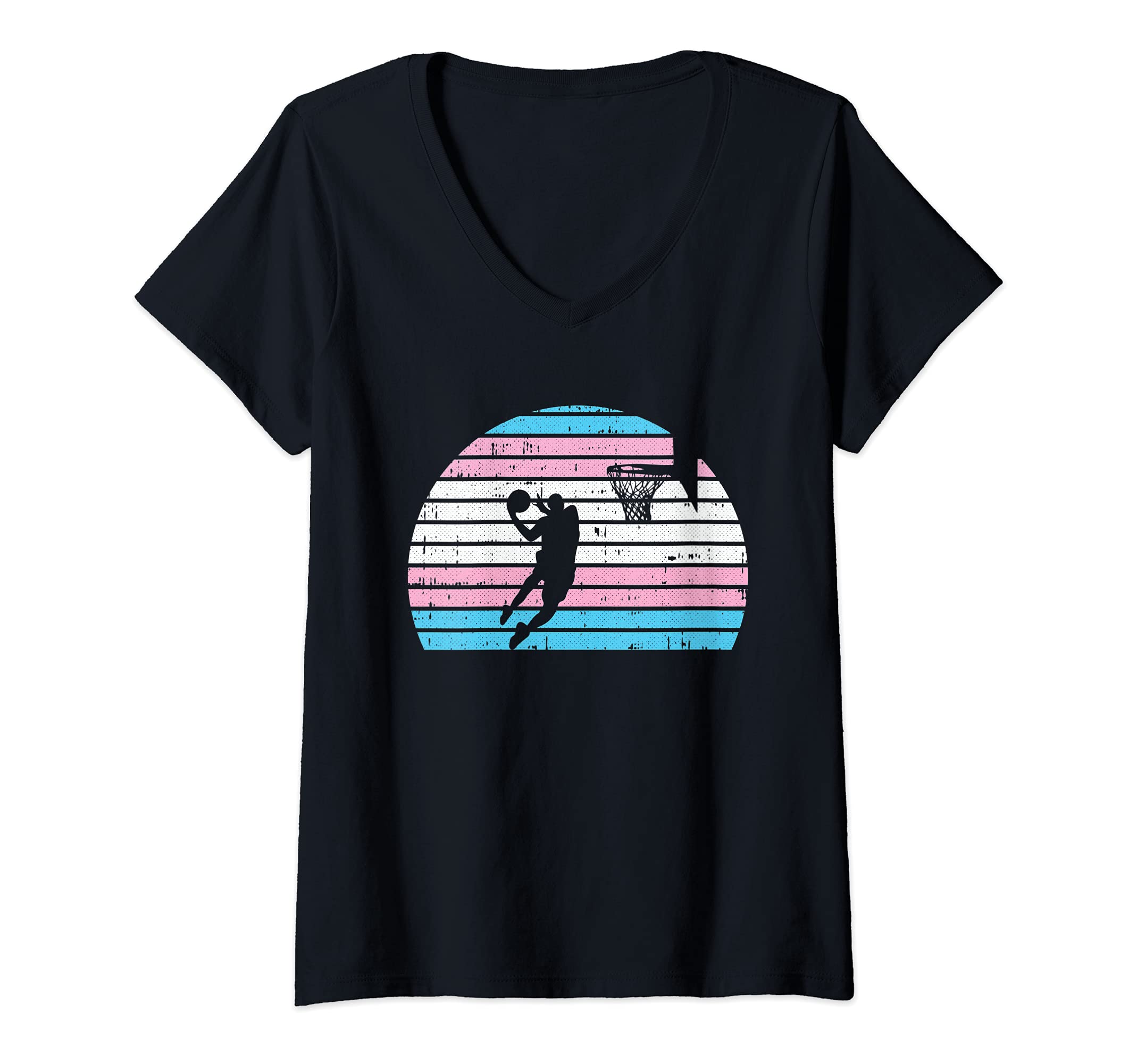 Womens Basketball Player LGBT-Q Retro Trans-gender Pride Sport Fan V-Neck T-Shirt