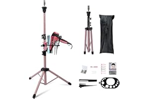 Klvied Wig Stand Tripod Upgraded, Mannequin Head Stand Double Locking, Reinforced Metal Wig Head Stand with Tool Tray, Rose Gold (53.5 Inches)