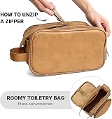 Elviros Water-Resistant PU Leather Toiletry Bag Large Travel Shaving Kit Toffee view 7