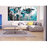 Turquoise World Map Wall Art Canvas Print, Black And Grey World Map Home Decor, Framed, Abstract Wall Art Print Set Of 5 Pieces Hr46
