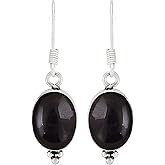 Natural Gemstone Dangle Earrings for Women - 925 Sterling Silver Plated Oval Shape Handmade Earrings - Lightweight Birthstone Fashion Jewelry - Perfect for Wedding & Special Occasions