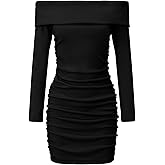 EXARUS Girls Long Sleeve Sweater Dress Bodycon Off Shoulder/Scoop Neck Ruched Ribbed Knit Tight Pencil Mini Dresses