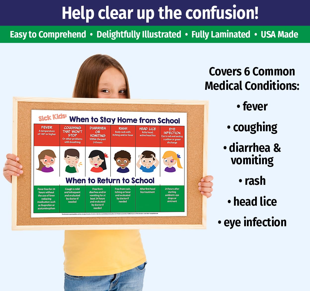 Safety Magnets When Sick Kids Should Stay Home from School Poster - Daycare Must Haves - Child Care Supplies - Pediatric Nurse Office Sick Policy Sign - Laminated 12