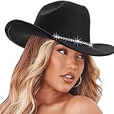 IZUS Women Sparkly-Rhinestone Western-Cowgirl-Hat Glitter-Bling Cowboy-Hat Felt-Rodeo-Hat for Disco-Party Medium/Large