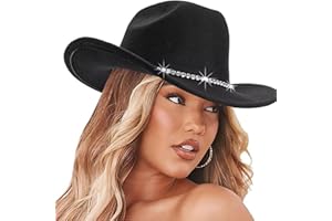 IZUS Women Sparkly-Rhinestone Western-Cowgirl-Hat Glitter-Bling Cowboy-Hat Felt-Rodeo-Hat for Disco-Party Medium/Large