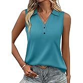 TICTICMISS Women's V Neck Tank Tops Sleeveless Polo Shirts Henley Loose Fit Cute Summer Tees