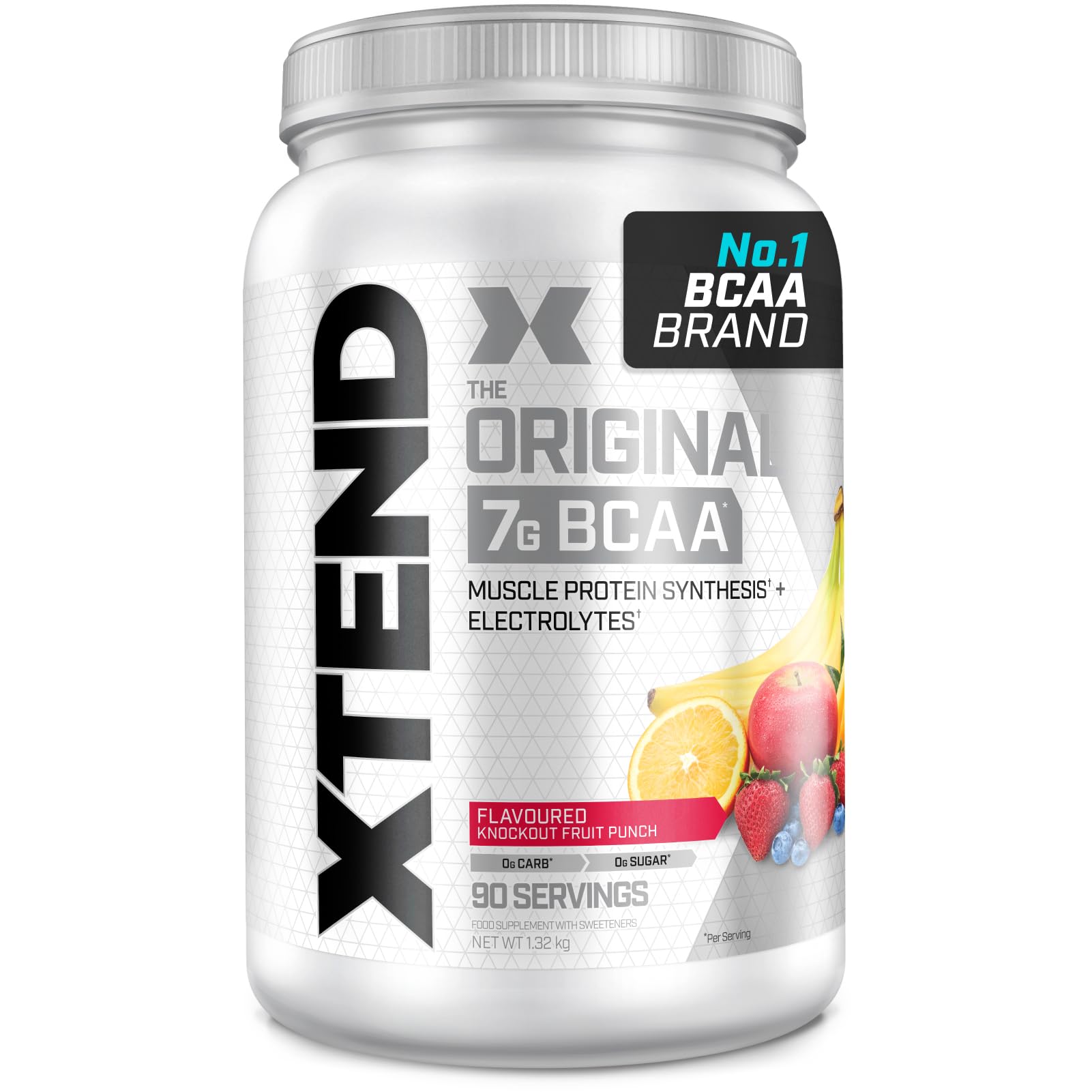 XTEND Original BCAA Powder Knockout Fruit Punch 90 Servings | 7g BCAAs Per Serving | Sugar Free Branched Chain Amino Acids and Electrolytes Powder for Post Workout Muscle Recovery and Hydration