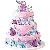 Wowagoga 22Pcs Mermaid Cake Topper Under the Sea Cake Decoration Shell Cake Birthday Decoration Mermaid Tail for Party Supplies