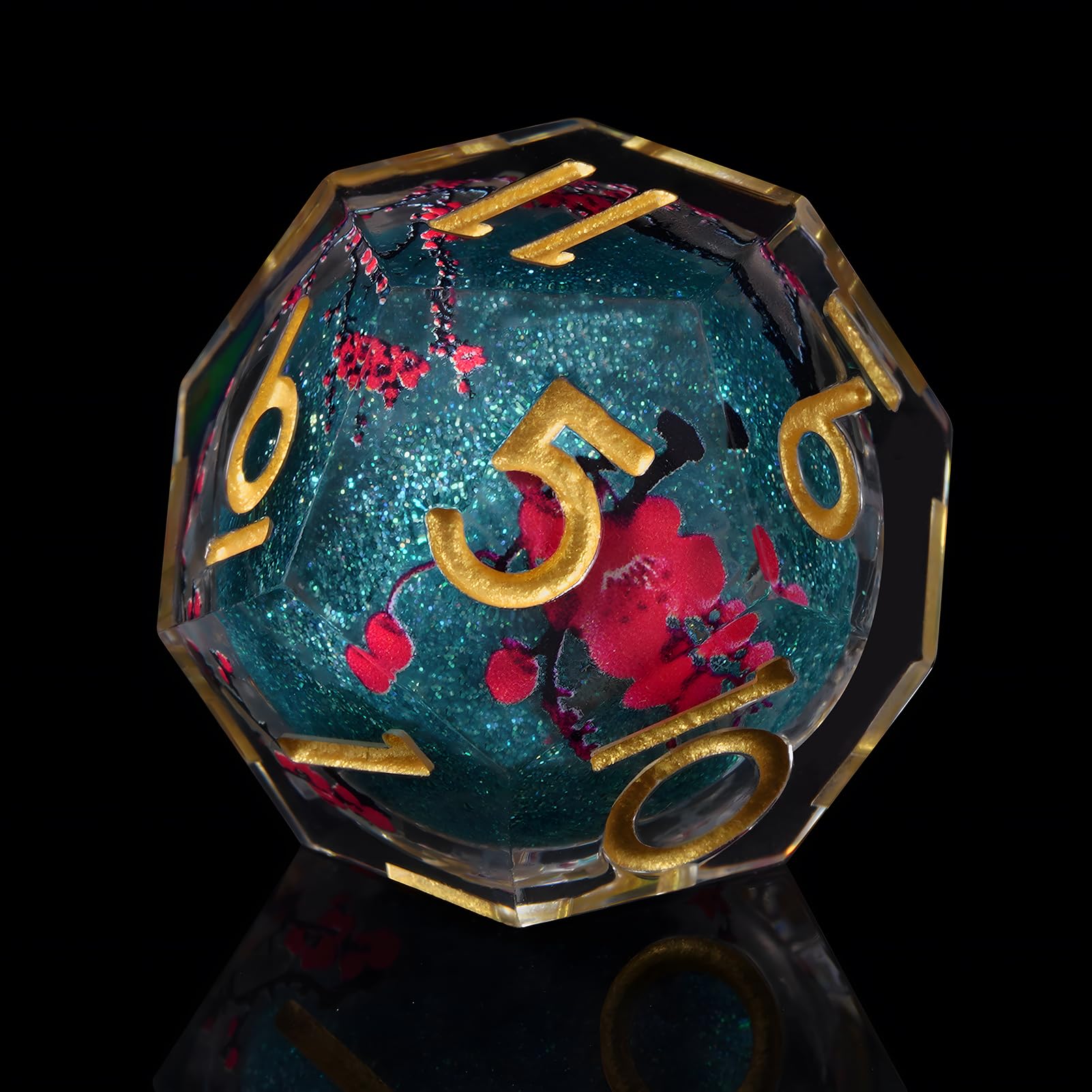 ORUZA 7 PCS Liquid Core Polyhedral DND Dice, Blue Sticker Plum Quicksand Resin Sharp Edge Dice Set for Dungeons and Dragons RPG MTG Table Games