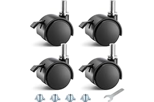 ANDUTEES 2 Inch Furniture Stem Casters Set of 4, Threaded Stem Diameter 5/16" Plastic Locking Caster Wheels, Black Swivel Small Castors with T-Nuts, for Table, Cabinet, Storage Rack