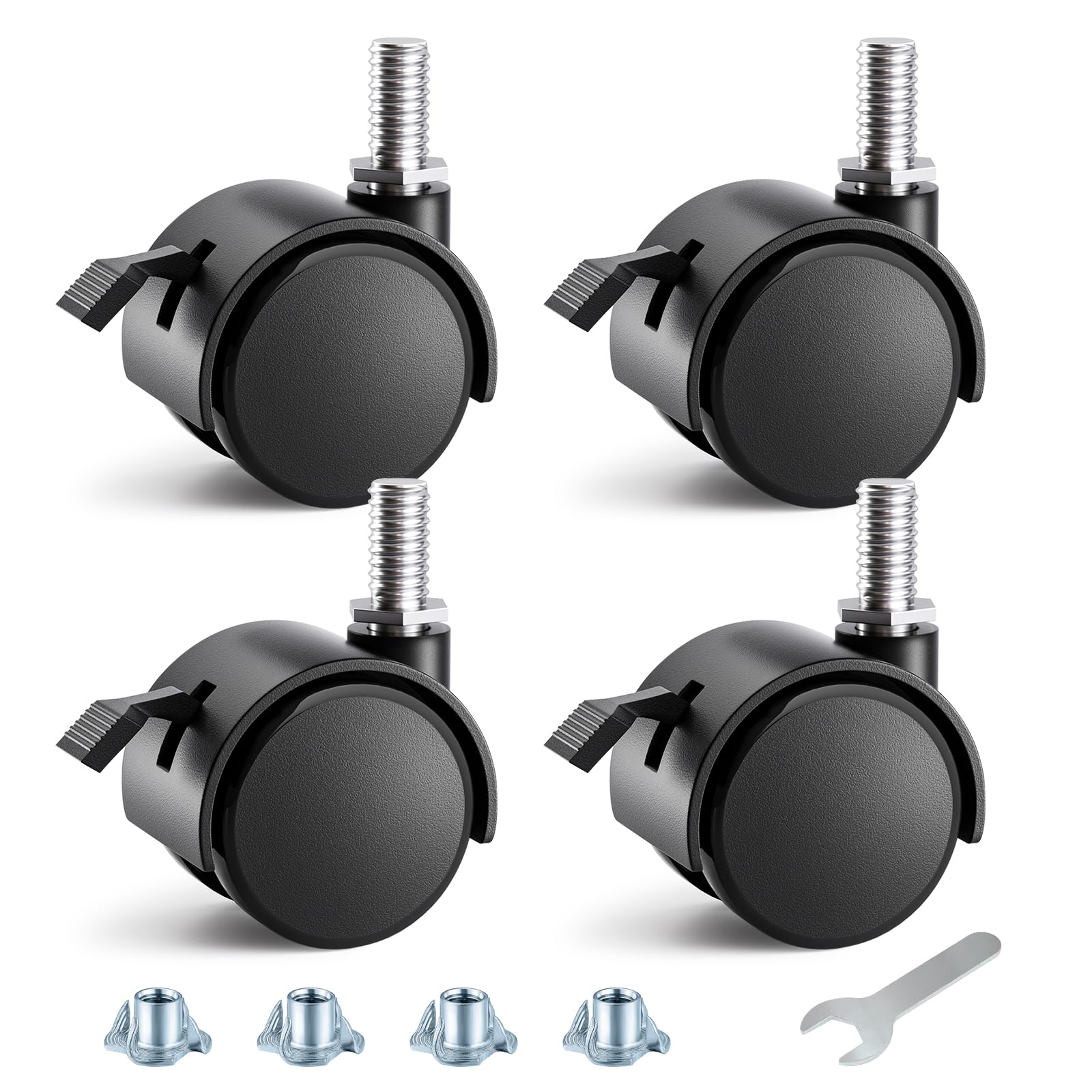 Photo 1 of ANDUTEES 2 Inch Furniture Stem Casters Set of 4, Threaded Stem Diameter 5/16" Plastic Locking Caster Wheels, Black Swivel Small Castors with T-Nuts, for Table, Cabinet, Storage Rack