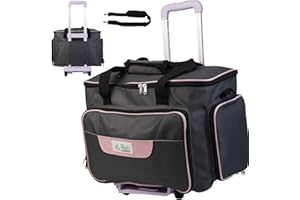 ATHENA'S ELEMENTS Athena's Rolling Sewing Machine Case with 4 Wheels, Sewing Machine Carrying Case, Black with Purple Trim, Detachable Rolling Dolly, Multiple Storage Compartments, Standard Size (Silver Grey)