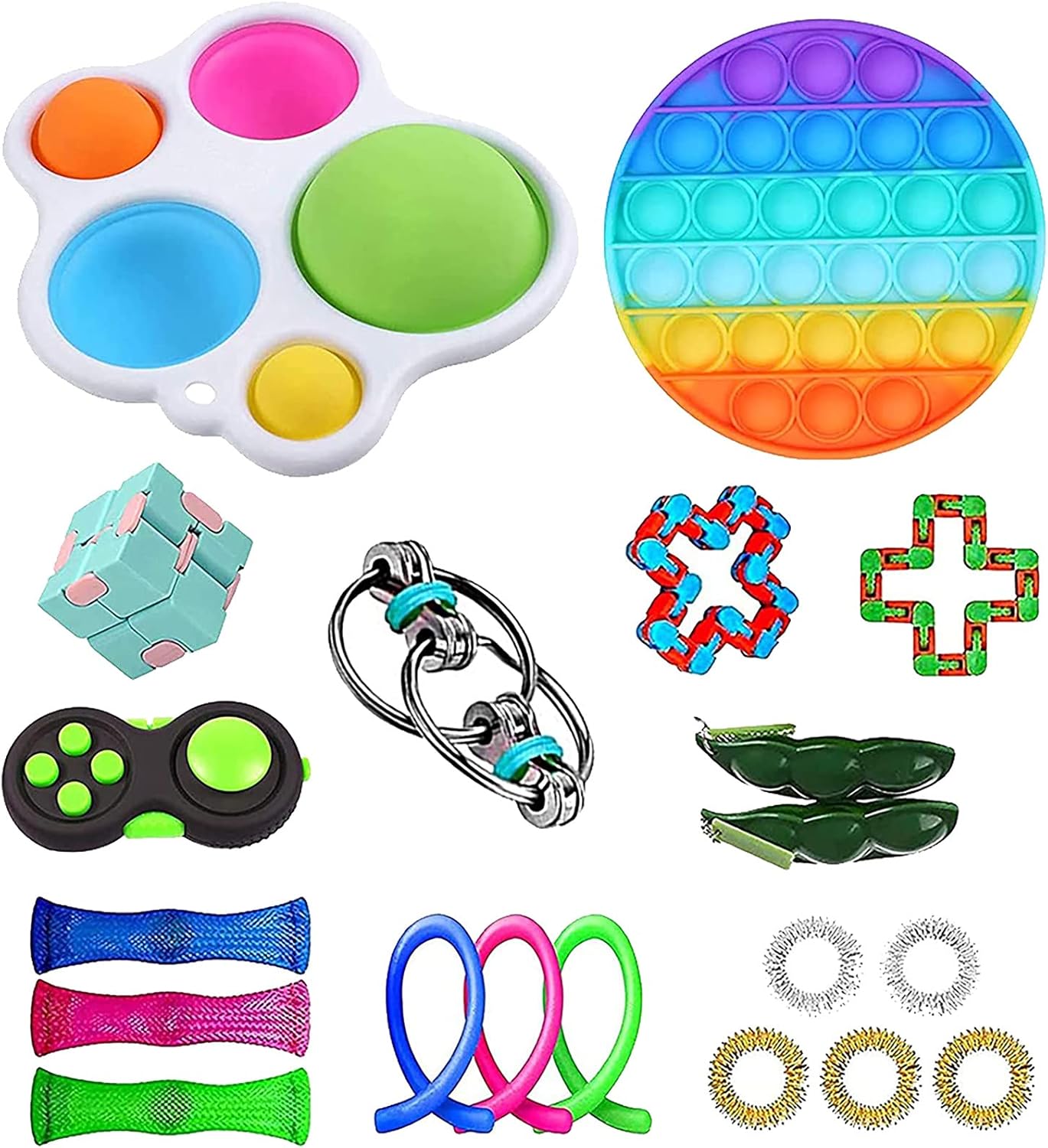 20pcs Sensory Fidget Toy Pack,Infinity Cube,Anti Stress Balle,Push