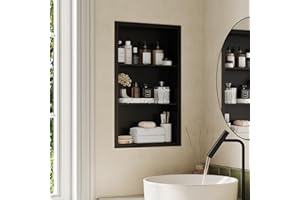 Qeke 14x24 Recessed Medicine Cabinet, Medicine Cabinet No Mirror, 304 Stainless Steel Medicine Wall Niche with 3-Tiers Shelves, Matte Black