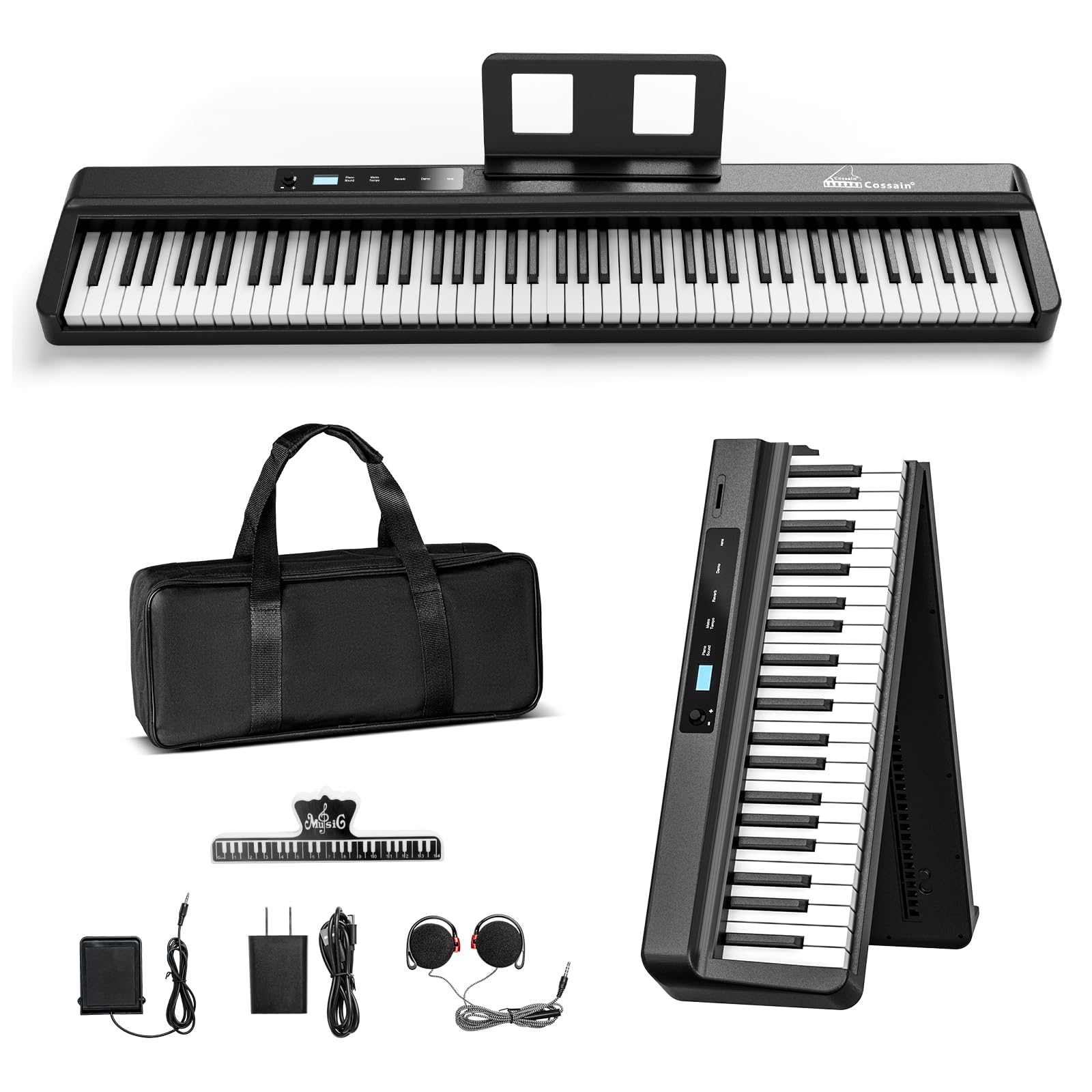 COSSAIN 88-Key Folding Digital Piano - Portable, Bluetooth MIDI, Semi-Weighted Keys For Beginners