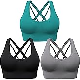 BLUELILY Sports Bra for Women Medium Support Criss Cross Strappy Bras Seamless Padded High Impact Yoga Athletic Exercise Bras