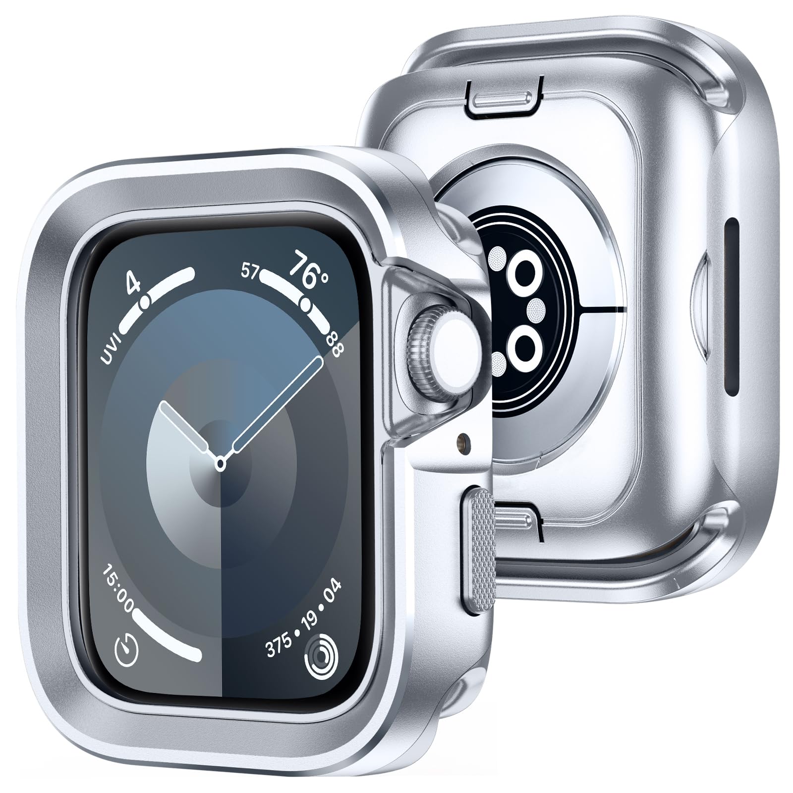 Amizee 2 in 1 Metal Rugged Case Compatible with Apple Watch SE 3/2/1 Series 6/5/4 44mm, Aluminum Shockproof Protective Bumper Cover for iWatch 44mm, Silver