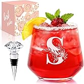 Physkoa Personalized Stemless Wine Glass — Customized A–Z Initial, Etched & Dishwasher Safe | Birthday Wine Gift for Her, Mom, Friend, Wife, Sister | Valentine’s Day Monogrammed Gift(S)