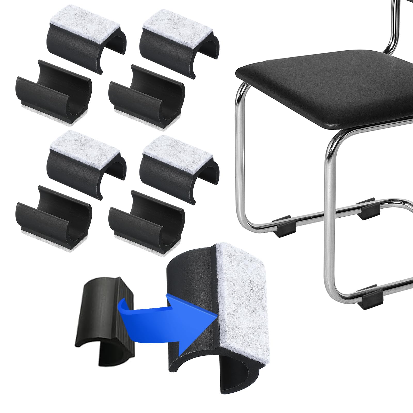PATIKIL Rectangle U Shaped Chair Leg Tips Caps with Felt Pads, 8 Pack Slide Smoothly Furniture Feet Floor No Scratches No Noise Protectors Protect Hardwood Floors Fit Dia 25 mm Leg, Gray