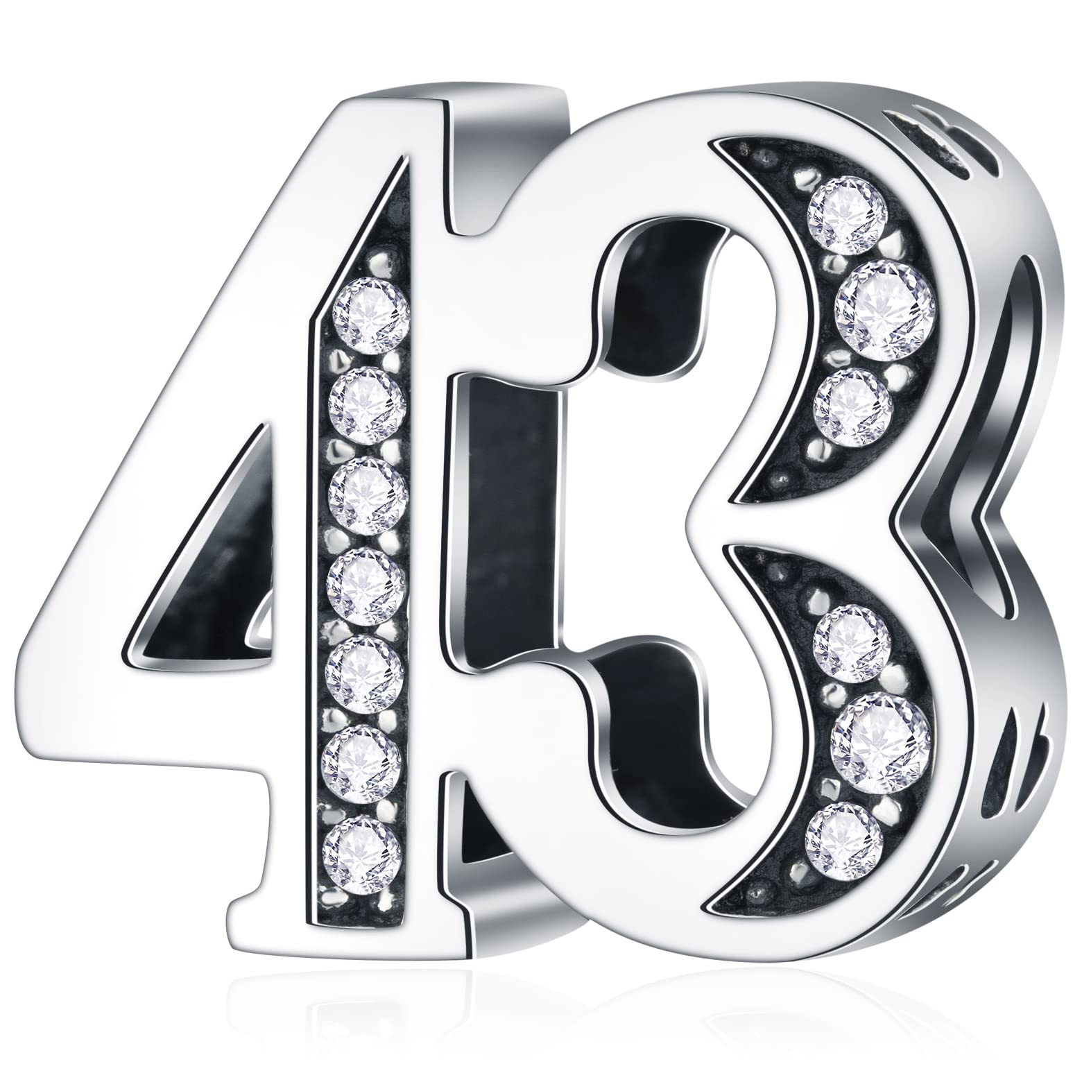 43 Birthday Charms fits Pandora Milestone Charm Bracelet, 925 Sterling Silver 43rd Anniversary Beads with CZ Birthstones, Number 43 Years Old Gifts for Mummy/Mom/Sister/Dad