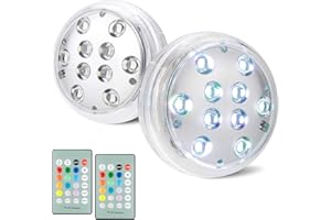 BIGMONAT Battery Operated Shower Lights Waterproof, Submersible Led Pool Light, Dimmable RGB Under Water Light with Remote and Timer, Adhesive Color Changing Lights for Bathtub Vase Fish Tank Pond