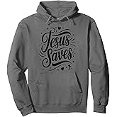 Jesus Saves Religious Christian Faith Typography Art Design Pullover Hoodie